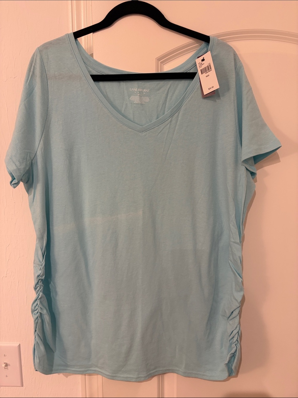 Lane Bryant Light Aqua V-Neck Short Sleeve Tee with Side Ruching